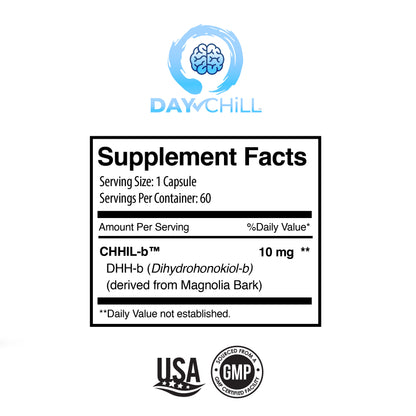 Day Chill™ DHH-B (Dihydrohonokiol-B) Supplement 10mg | Natural Anti-Anxiety & Stress Support – 60 Capsules - Natural Stress Reducing Breakthrough
